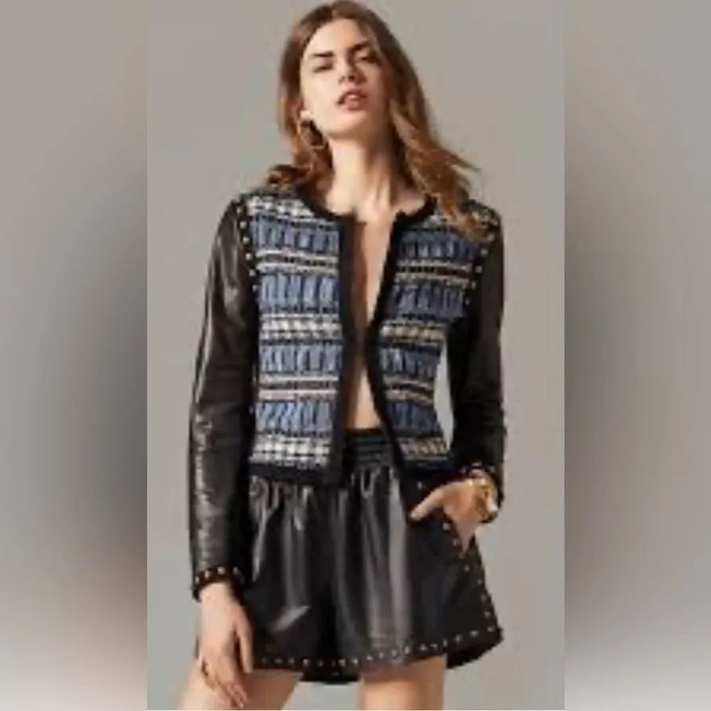RAMY BROOK Leather Studded Tweed Jacket size S/P